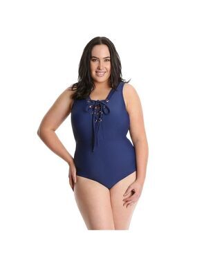 LYSA Navy Lace-Up One-Piece Swimsuit Sz 1X